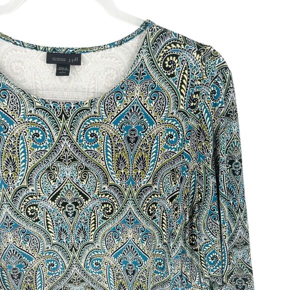 J Jill Wearever Collection Dress Petite Large Blue Paisley Jersey Knit Office - Picture 7 of 13